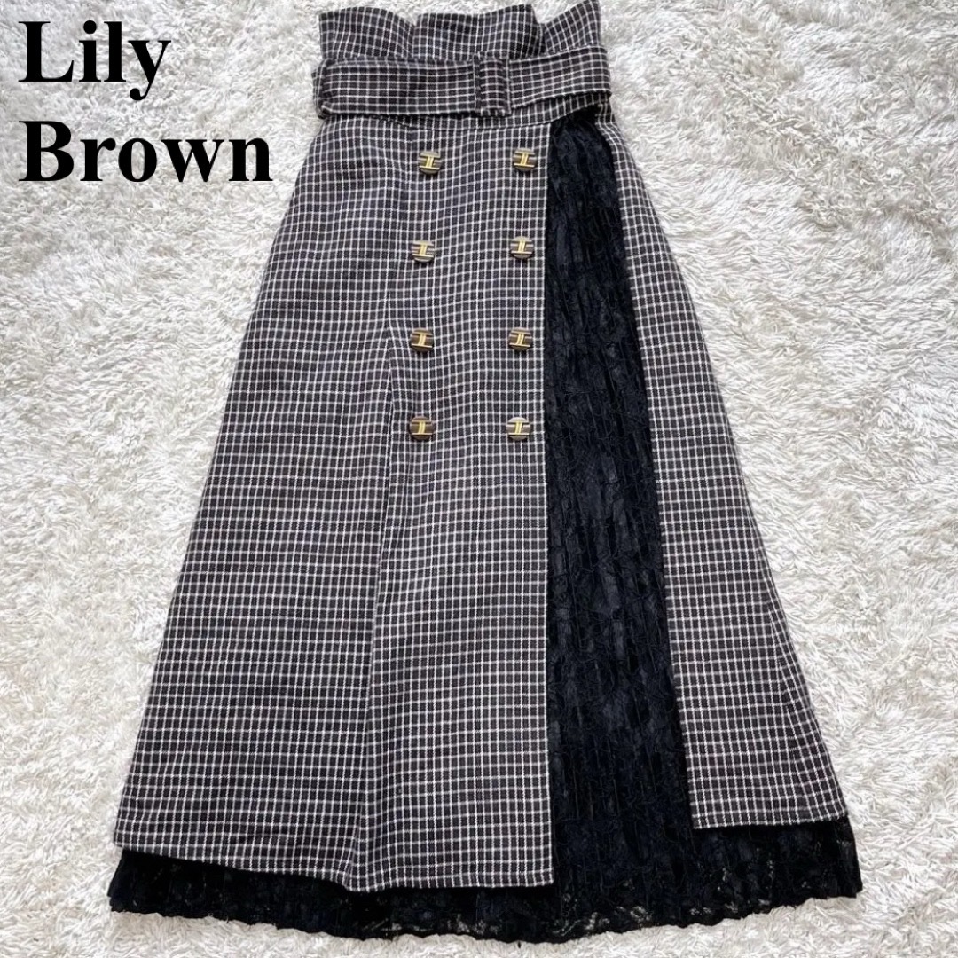 美品 リリーブラウン Lily Brown 異素材切り替えスカート （ブラック） | フリマアプリ ラクマ