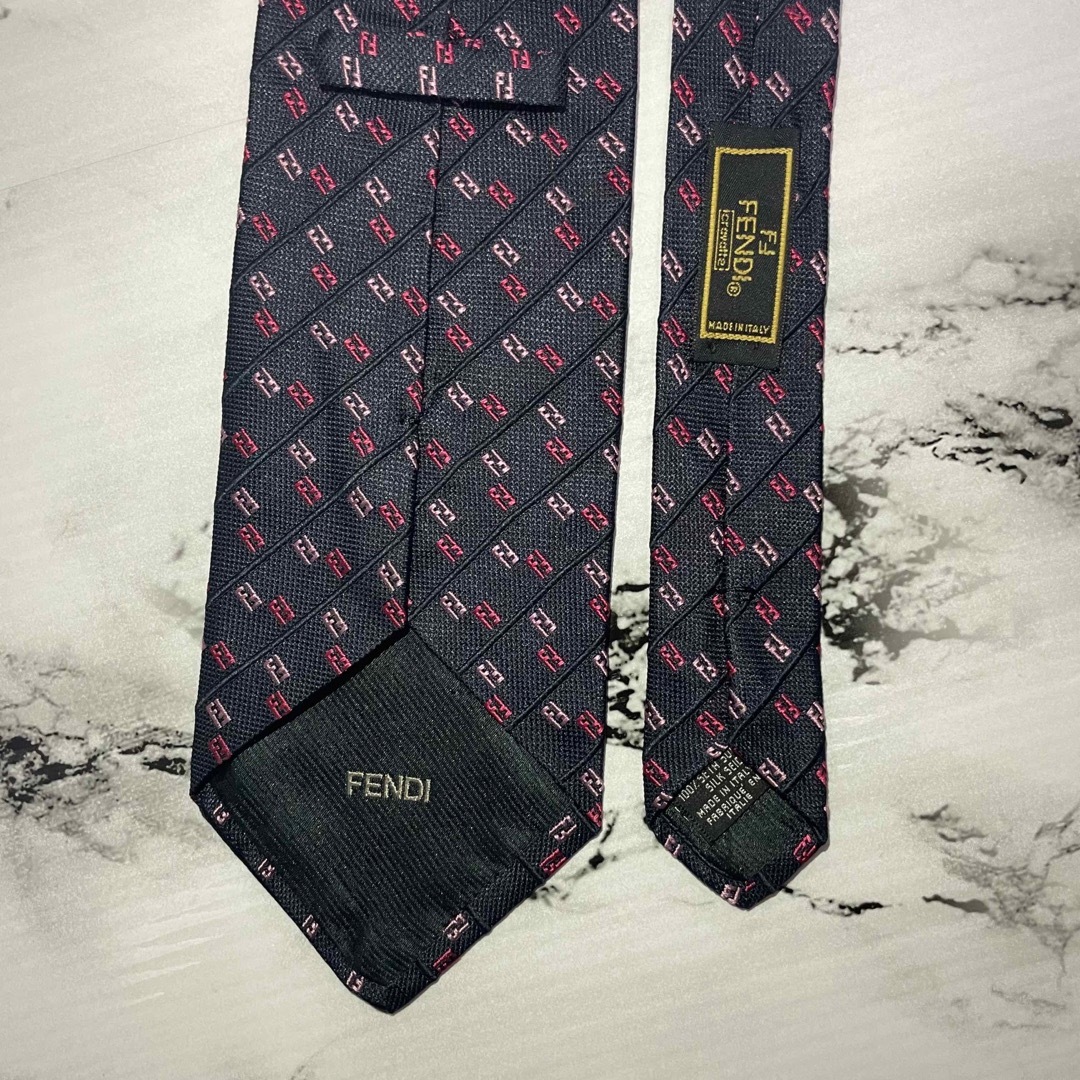 【ジャガード】FENDI 高級ネクタイ　ブルー　FF ズッカ　FF総柄