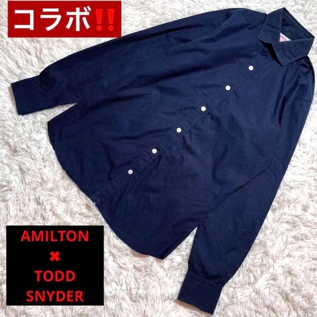 HAMILTON+TODO SNYDER  ネイビードット　Yシャツ　長袖