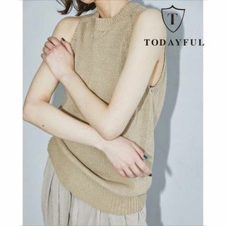 トゥデイフル(TODAYFUL)の【送料無料】TODAYFUL スリーブレスコットンリネンニット FREEベージュ(ニット/セーター)