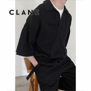 クラネ(CLANE)の【送料無料】CLANE HOMME ニットポロシャツ size2 トップス 黒(ポロシャツ)