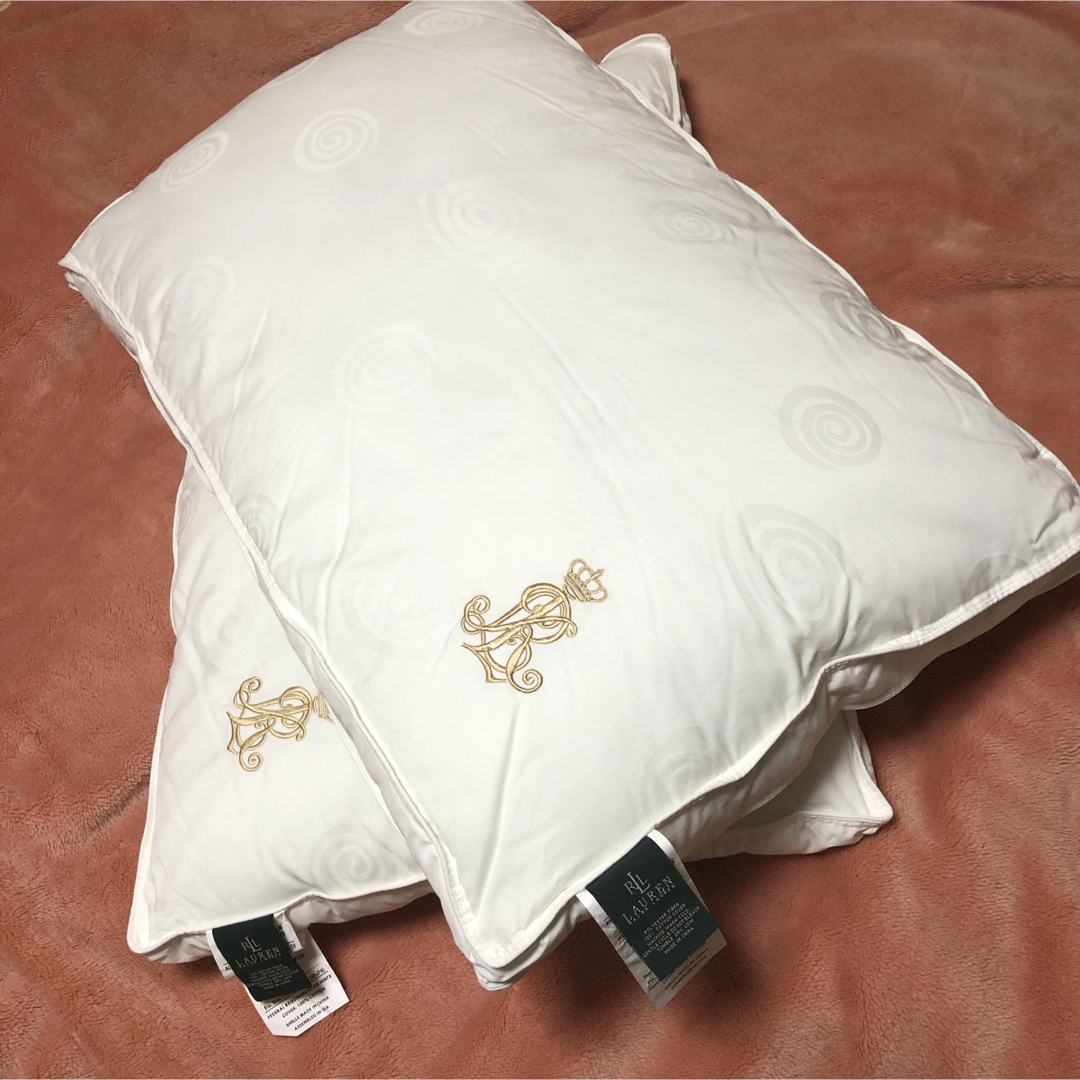 高級品！ラルフローレン の枕クッション2個セット　花柄ホワイト　コットン