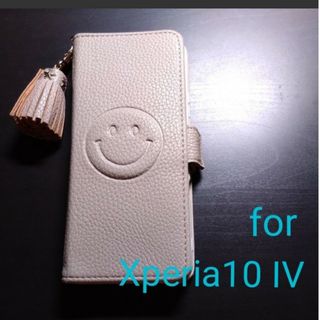 Xperia10 IV 用スマホケース　手帳型　スマイリー　ベージュ色(モバイルケース/カバー)