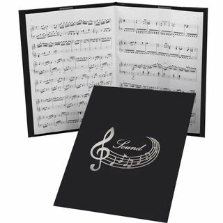 楽譜ファイル 楽譜台紙 2ページ(譜面止め付き）音符 黒 楽譜1枚から長くつない(楽器のおもちゃ)