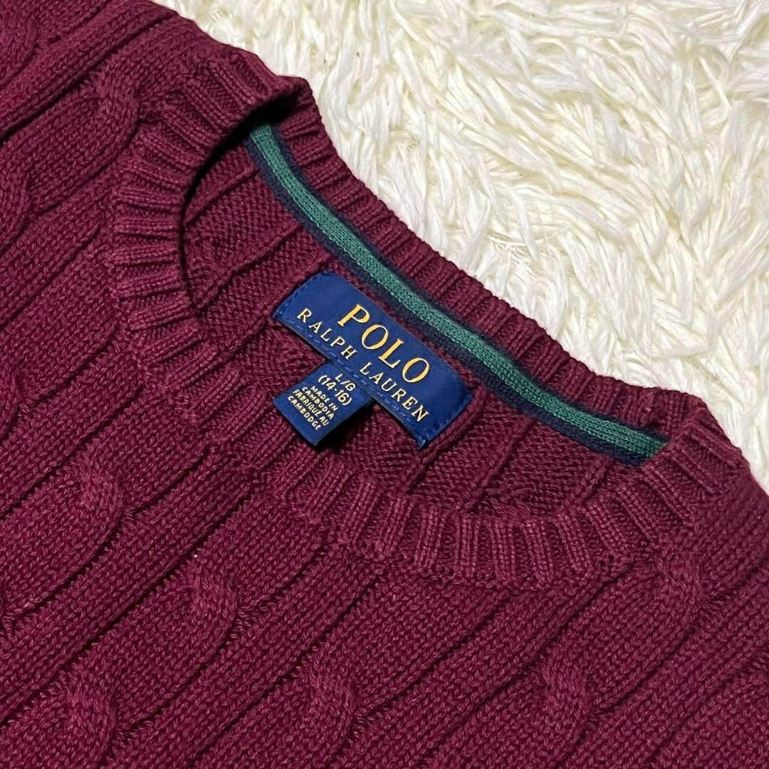 Polo Ralph Lauren ケーブルニット セーター ロゴ刺繍 綿 L