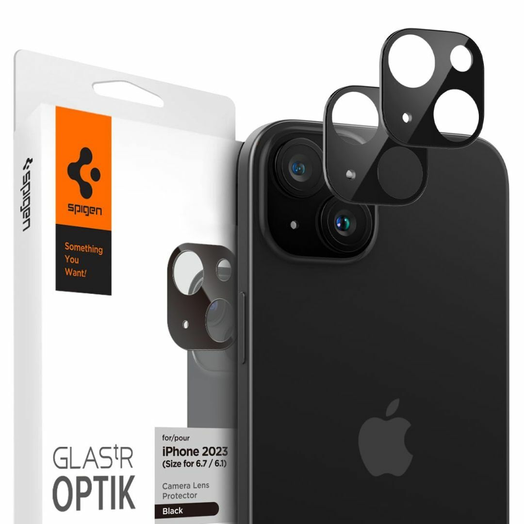【色:ブラック】Spigen Glas.tR Optik iPhone 15 用