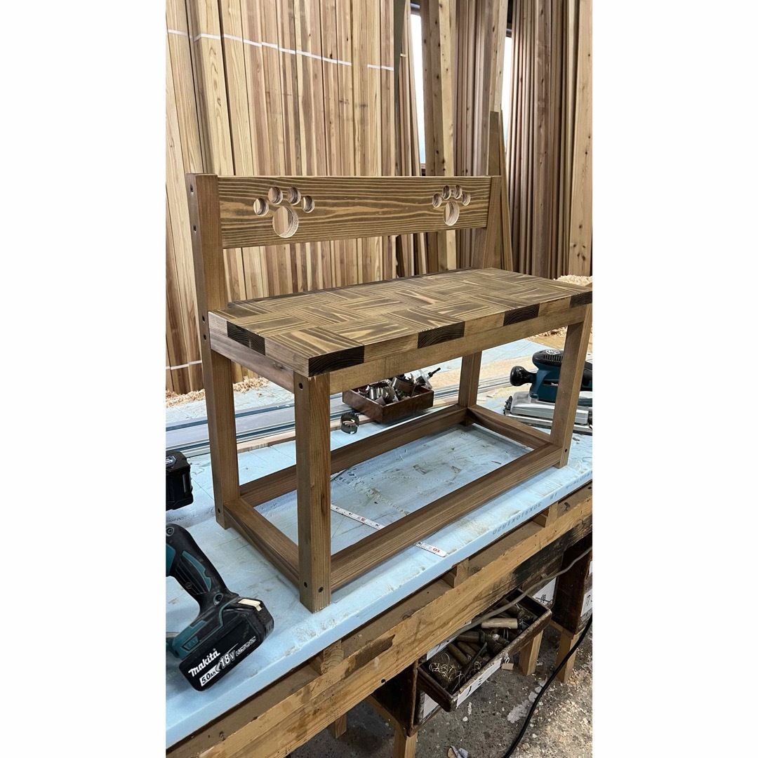 ハンドメイド 木製キッズベンチ