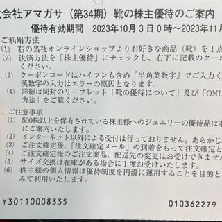 ジェリービーンズ(JELLY BEANS)のさっこさん優先　アマガサ　株主優待券(ショッピング)