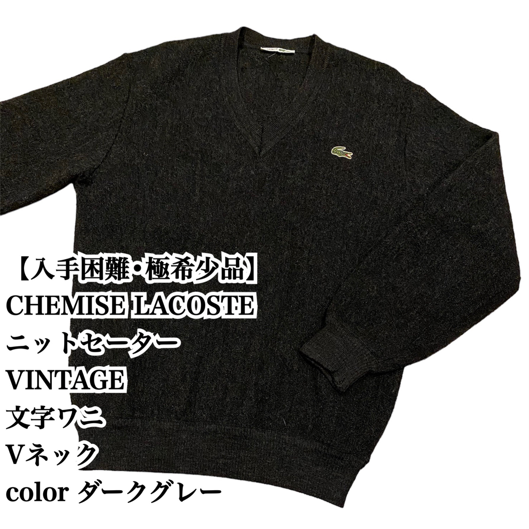 入手困難】CHEMISE LACOSTE ニットセーター Vネック 文字ワニ-