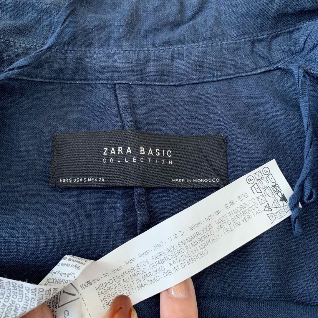 ZARA(ザラ)のZARA BASIC  リネンジャケット　ネイビー　無地 レディースのジャケット/アウター(テーラードジャケット)の商品写真