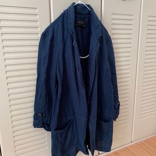 ザラ(ZARA)のZARA BASIC  リネンジャケット　ネイビー　無地(テーラードジャケット)