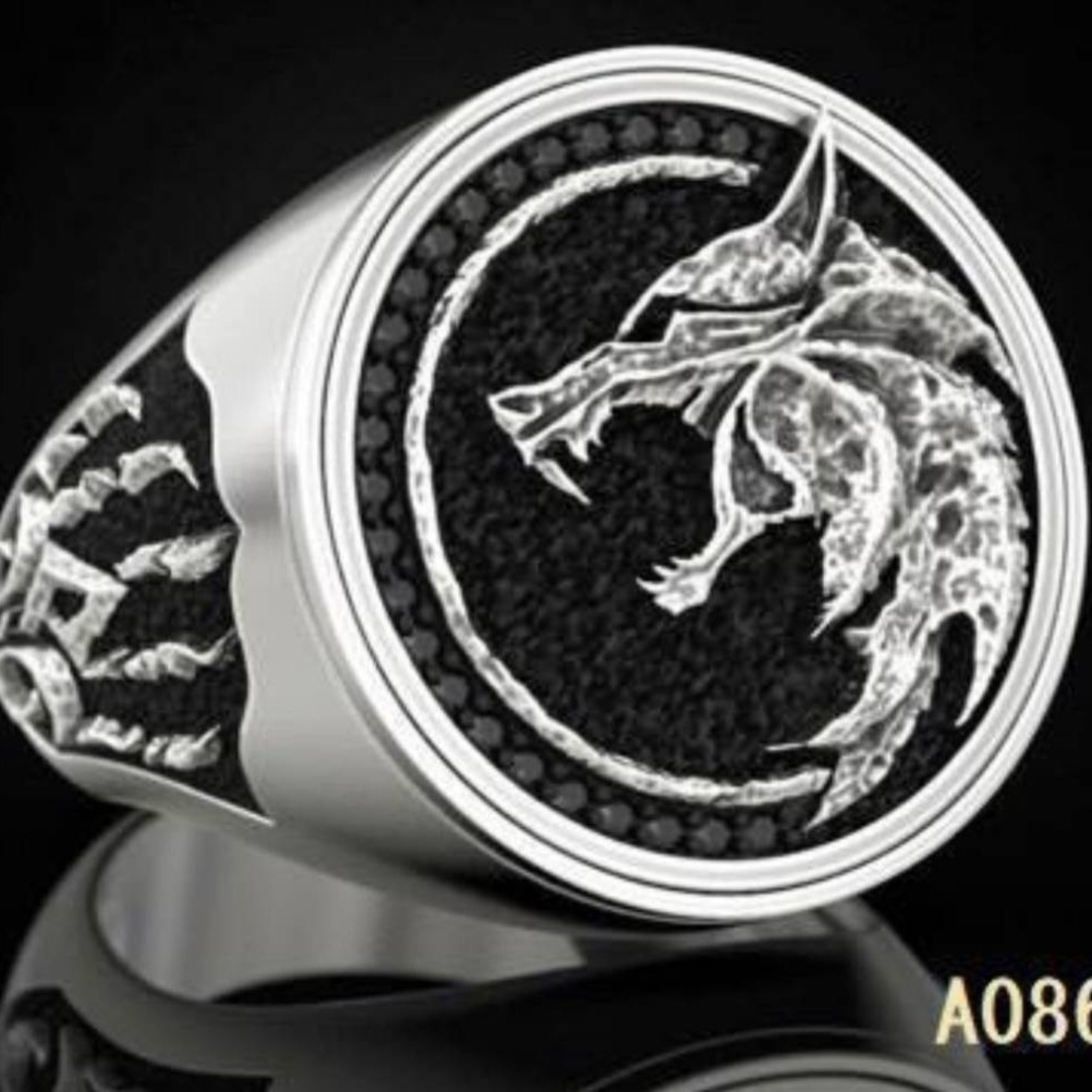 【SALE】リング メンズ シルバー ブラック オオカミ ウルフ  指輪 22号 メンズのアクセサリー(リング(指輪))の商品写真