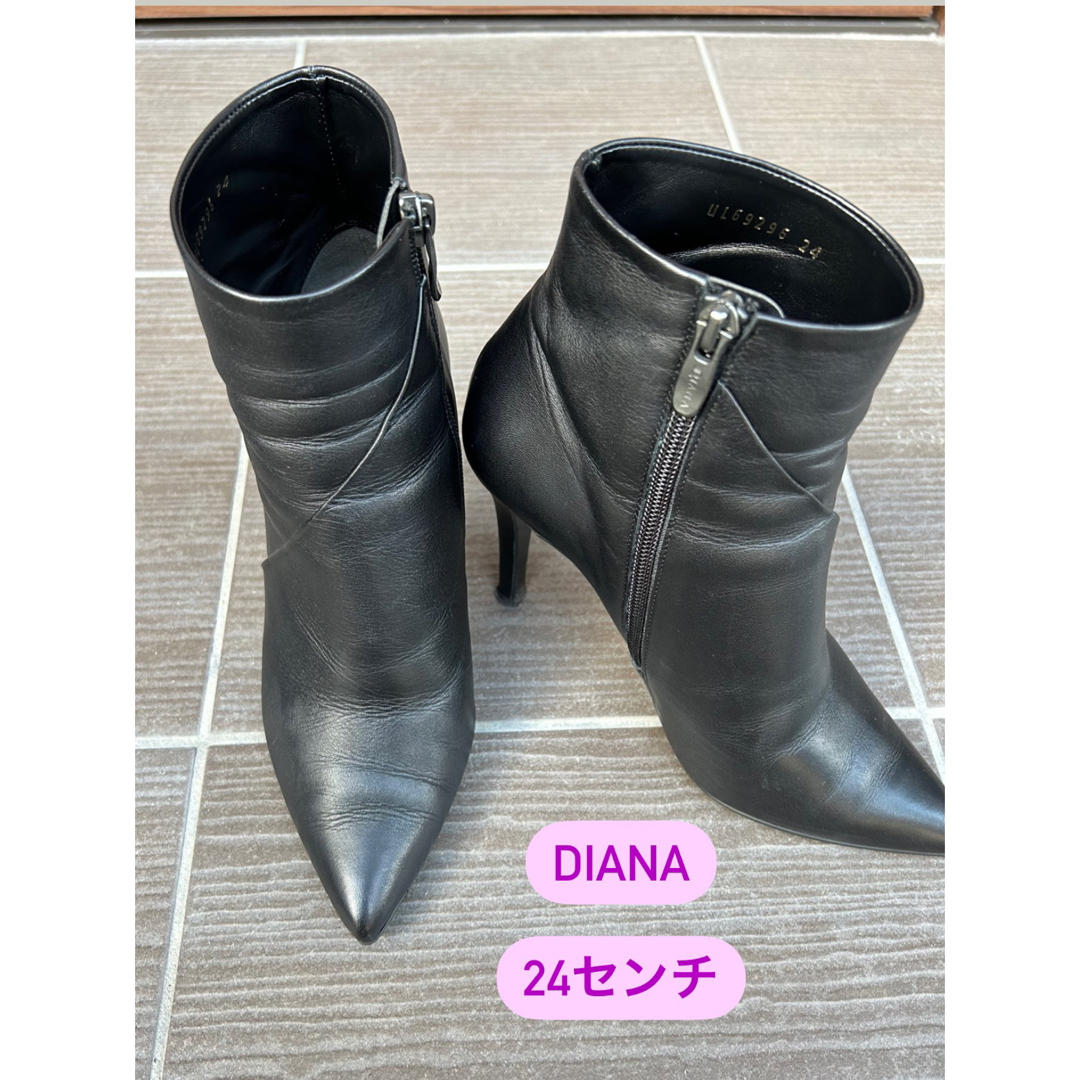 DIANA ダイアナ　ショートブーツ　黒レザー　24センチ | フリマアプリ ラクマ