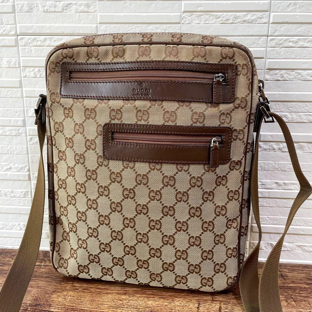 Gucci - グッチ GG キャンバス×レザー ショルダー バッグ ポシェット