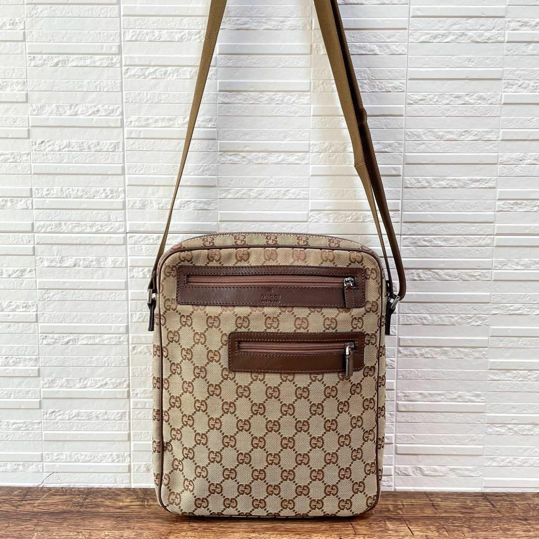 Gucci - グッチ GG キャンバス×レザー ショルダー バッグ ポシェット