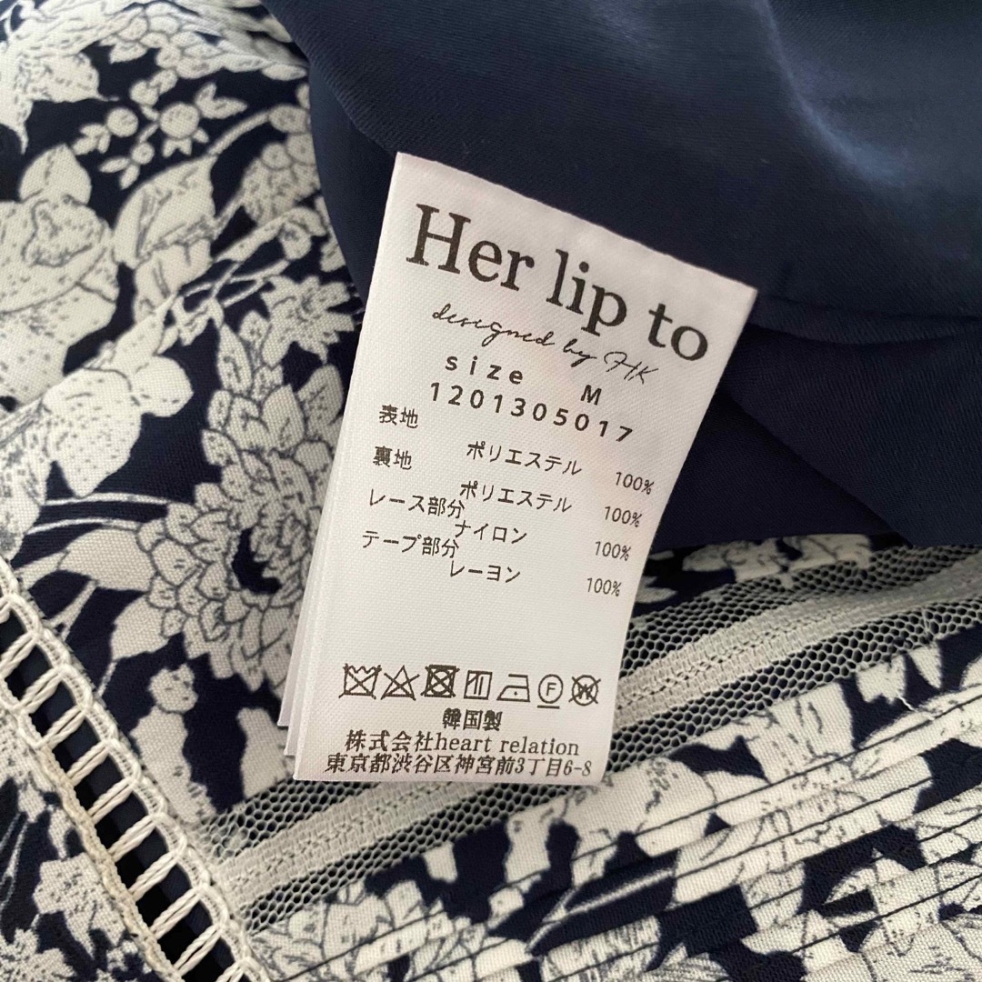 Her lip to - Lace Trimmed Floral Dress Navy M sizeの通販 by