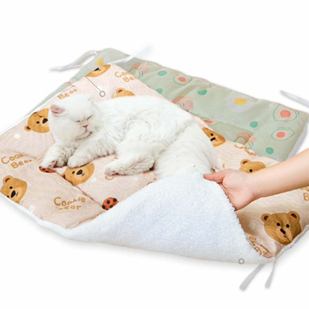 ふわふわ 猫 ケージ用ベッド 洗える ペット クッションマット 四隅紐付き リバ