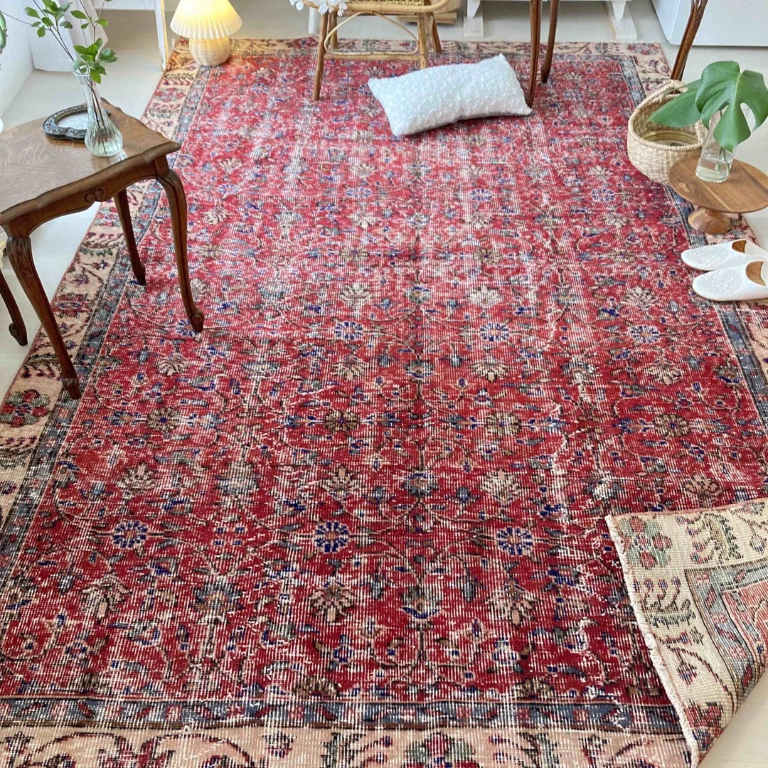 超大判177 × 264 ボタニカル 草花 レッド トルコヴィンテージラグ | フリマアプリ ラクマ