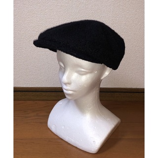 カンゴール(KANGOL)のM 良品 KANGOL ファー ハンチングキャップ ベレー帽 ブラック 黒 Ｍ(ハンチング/ベレー帽)