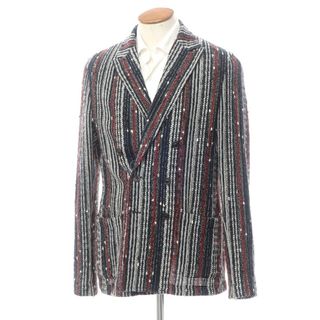 【中古】ティージャケット T-JACKET アクリルウール ストライプ ダブルジャケット ネイビーxホワイト【サイズXL】【メンズ】(テーラードジャケット)