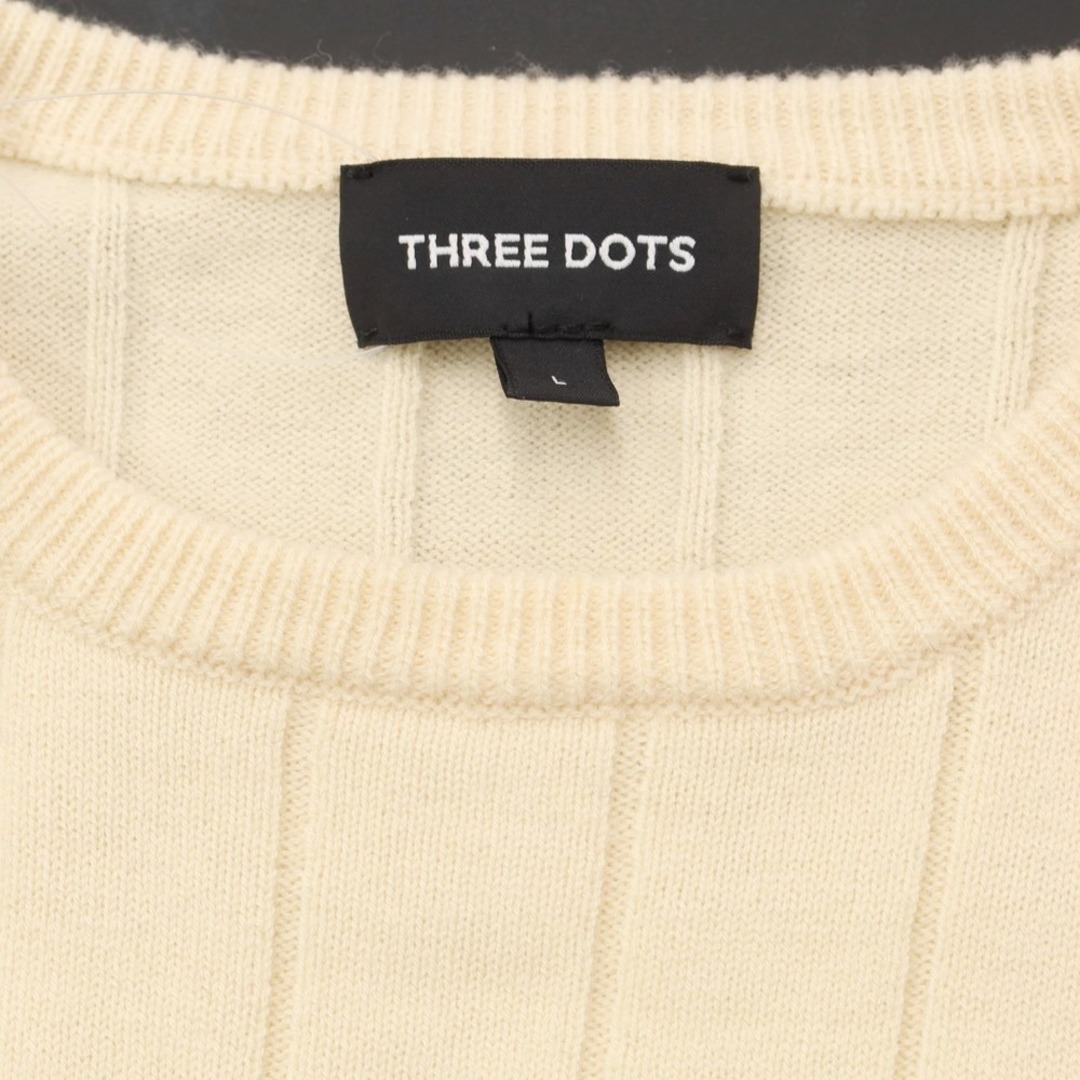 【中古】スリードッツ three dots ウール クルーネック プルオーバーニット クリームベージュ【サイズL】【メンズ】