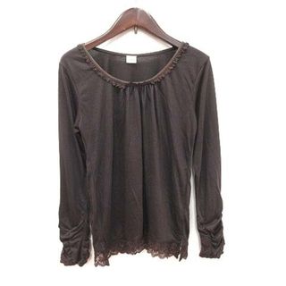 アクシーズファム(axes femme)のアクシーズファム カットソー 長袖 Uネック ギャザー 切替 レース M こげ茶(カットソー(長袖/七分))