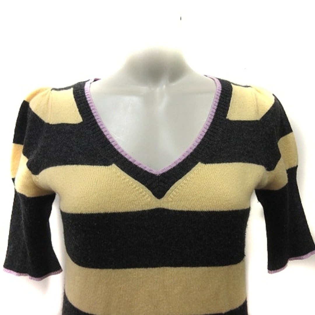 MACPHEE(マカフィー)のマカフィー ニット セーター 半袖 ボーダー ウール カシミヤ ブラック 黄色 レディースのトップス(ニット/セーター)の商品写真