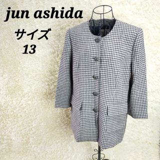 ジュンアシダ(jun ashida)のジュンアシダ【13】ノーカラージャケット アウター チェック柄 アンゴラカシミヤ(ノーカラージャケット)