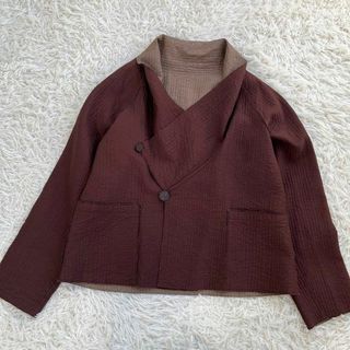 美品♪ヨーガンレール　総刺繍ミドルジャケット　ベルト付き　薄手コート　グレー