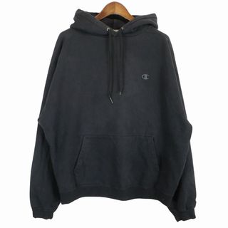 チャンピオン(Champion)のChampion チャンピオン ワンポイント フーディー パーカー 大きいサイズ プルオーバー ブラック (メンズ XXL) 中古 古着 O5371(パーカー)