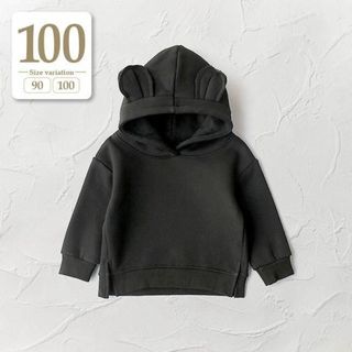 100cm｜ブラック〔耳付きトレーナー〕裏起毛パーカー子供 ディズニー ミッキー(Tシャツ/カットソー)