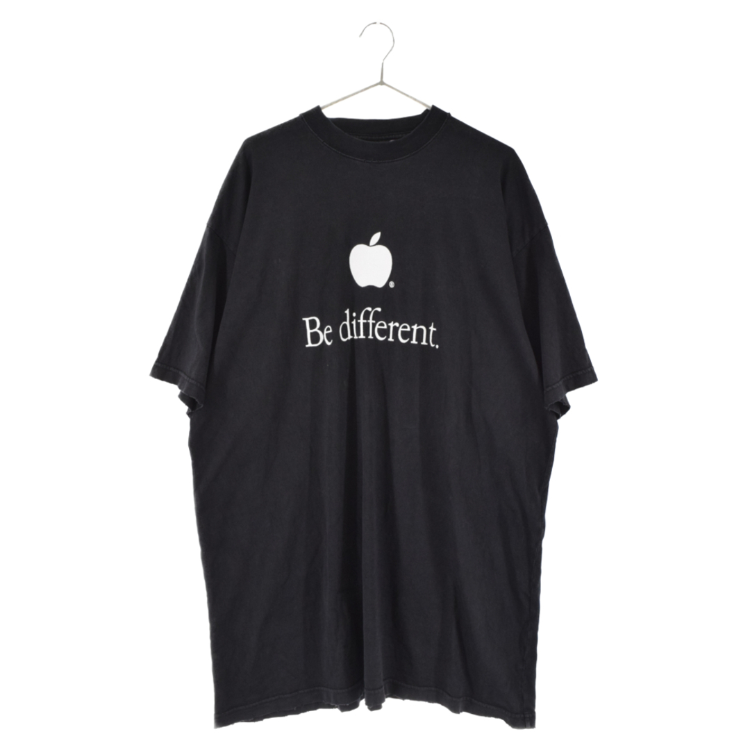 BALENCIAGA バレンシアガ 22AW Be different刺繍Tシャツ ビーディファレント半袖Tシャツ ダメージ ヴィンテージ加工 アップル ロゴ刺繍 712398 TNVB3 ブラック