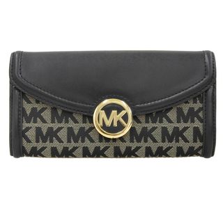 マイケルコース(Michael Kors)の【本物保証】 超美品 マイケルコース MICHAEL KORS MK ロゴ ホック付長財布 かぶせ蓋長財布 ブラック ゴールド金具(財布)