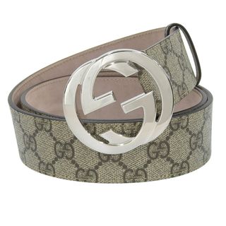 グッチ(Gucci)の【本物保証】 超美品 グッチ GUCCI GGスプリーム インターロッキングG ロゴバックル ベルト 腰ベルト ベージュ系 411924 90 36 214351 (ベルト)