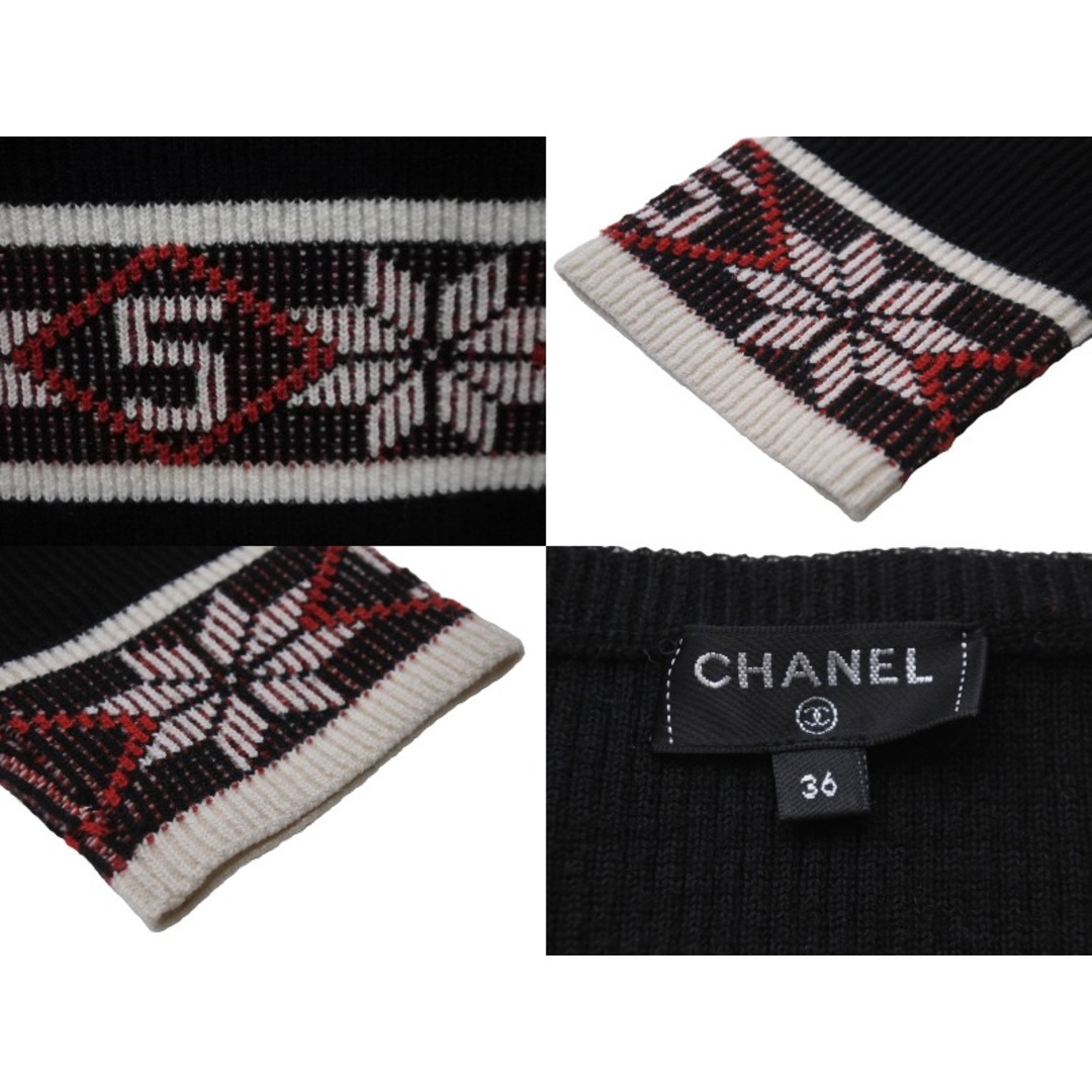 CHANEL(シャネル)の極美品 CHANEL シャネル ノルディック柄 19AW 長袖ニットワンピース size36 P62575K48044 ブラック レッド ホワイト 中古 55266 レディースのワンピース(その他)の商品写真