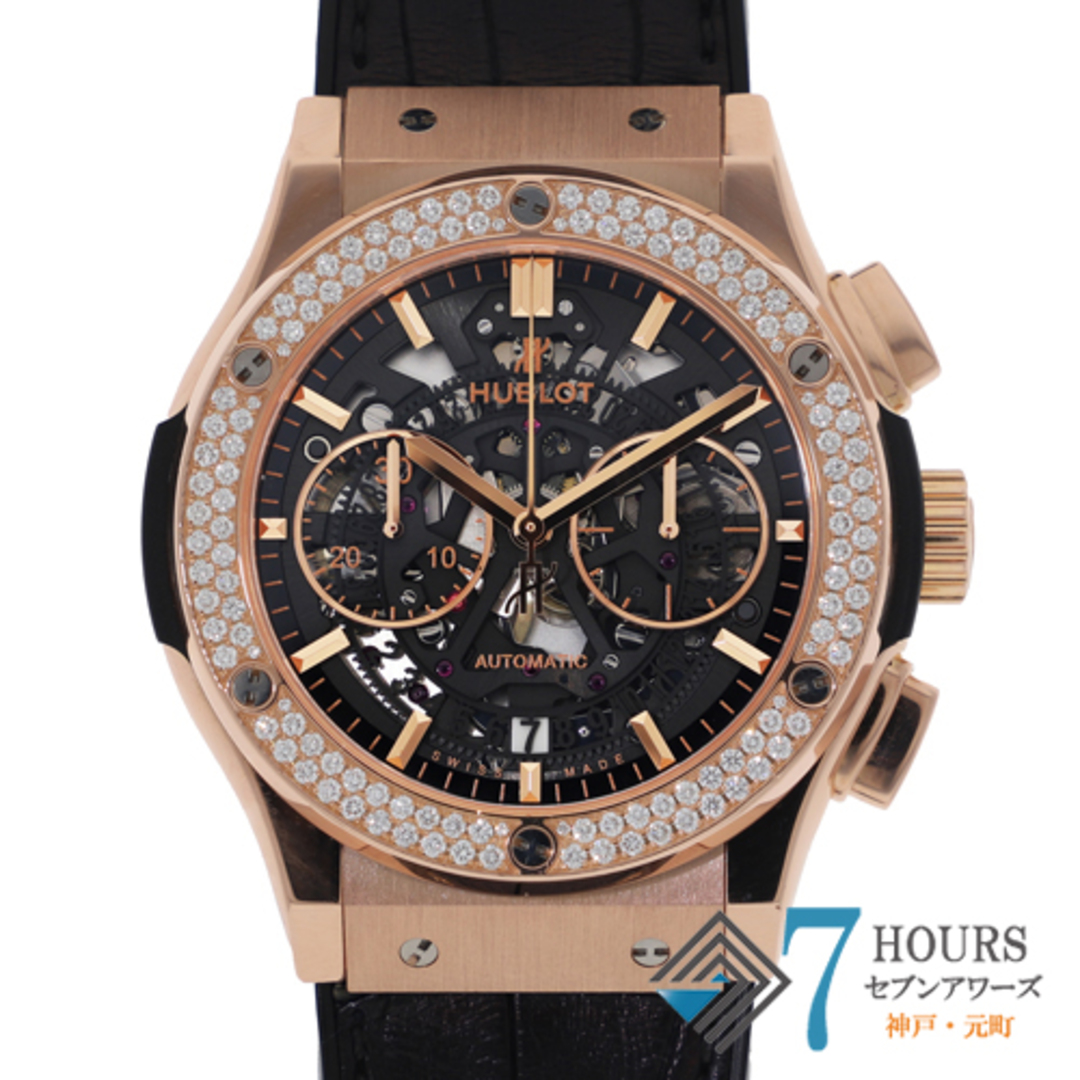 HUBLOT(ウブロ)の【117579】HUBLOT ウブロ  525.OX.0180.LR.1104 クラシック・フュージョン アエロ　クロノグラフ  スケルトンダイヤル PG/ラバー/レザー（クロコ） 自動巻き ギャランティーカード 純正ボックス 腕時計 時計 WATCH メンズ 男性 男 紳士【中古】 メンズの時計(腕時計(アナログ))の商品写真