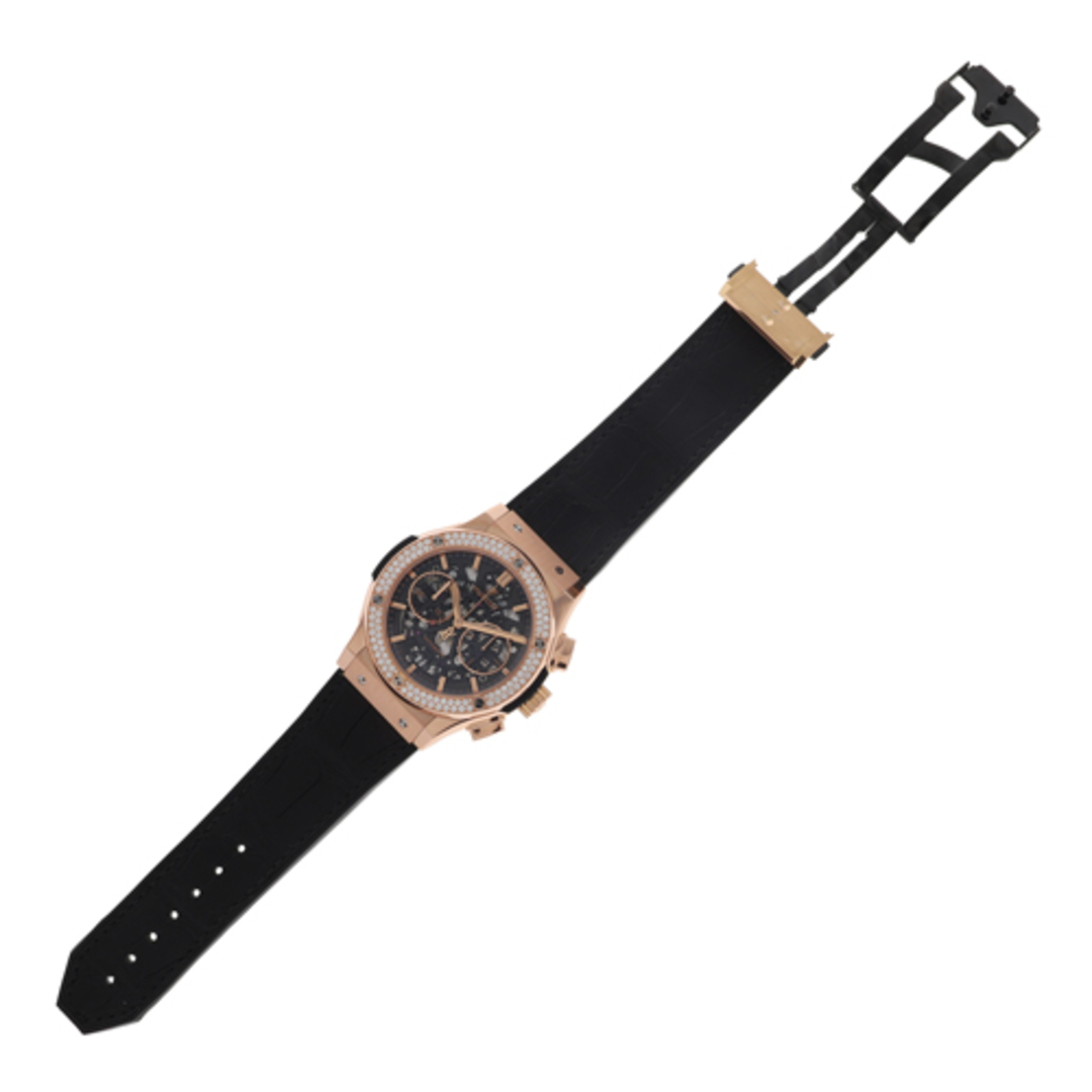 HUBLOT(ウブロ)の【117579】HUBLOT ウブロ  525.OX.0180.LR.1104 クラシック・フュージョン アエロ　クロノグラフ  スケルトンダイヤル PG/ラバー/レザー（クロコ） 自動巻き ギャランティーカード 純正ボックス 腕時計 時計 WATCH メンズ 男性 男 紳士【中古】 メンズの時計(腕時計(アナログ))の商品写真