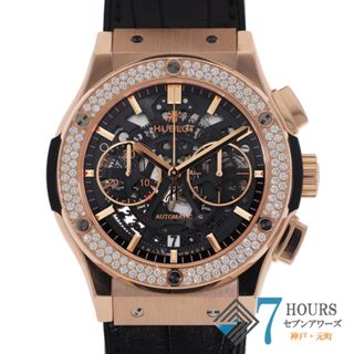 ウブロ(HUBLOT)の【117579】HUBLOT ウブロ  525.OX.0180.LR.1104 クラシック・フュージョン アエロ　クロノグラフ  スケルトンダイヤル PG/ラバー/レザー（クロコ） 自動巻き ギャランティーカード 純正ボックス 腕時計 時計 WATCH メンズ 男性 男 紳士【中古】(腕時計(アナログ))