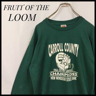 フルーツオブザルーム(FRUIT OF THE LOOM)のフルーツオブザルーム　長袖Ｔシャツ　デカロゴ　ゆるだぼ　野球　ロンＴ　深緑色(Tシャツ/カットソー(七分/長袖))