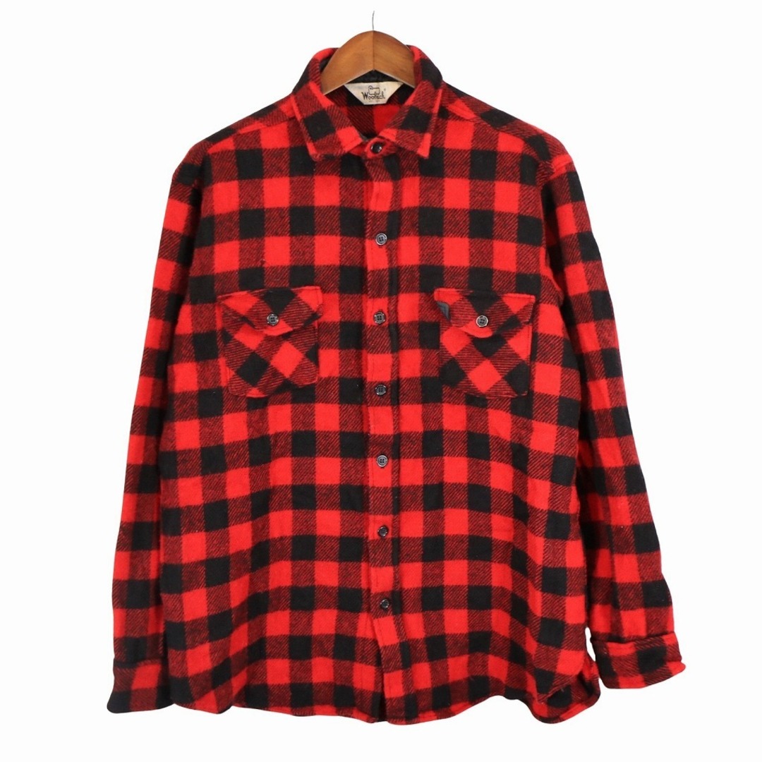 WOOLRICH(ウールリッチ)の70年代 WOOLRICH ウールリッチ ネルシャツ 長袖シャツ 白タグ バッファローチェック柄 レッド (メンズ L相当) 中古 古着 O5425 メンズのトップス(シャツ)の商品写真