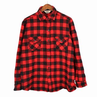 ウールリッチ(WOOLRICH)の70年代 WOOLRICH ウールリッチ ネルシャツ 長袖シャツ 白タグ バッファローチェック柄 レッド (メンズ L相当) 中古 古着 O5425(シャツ)