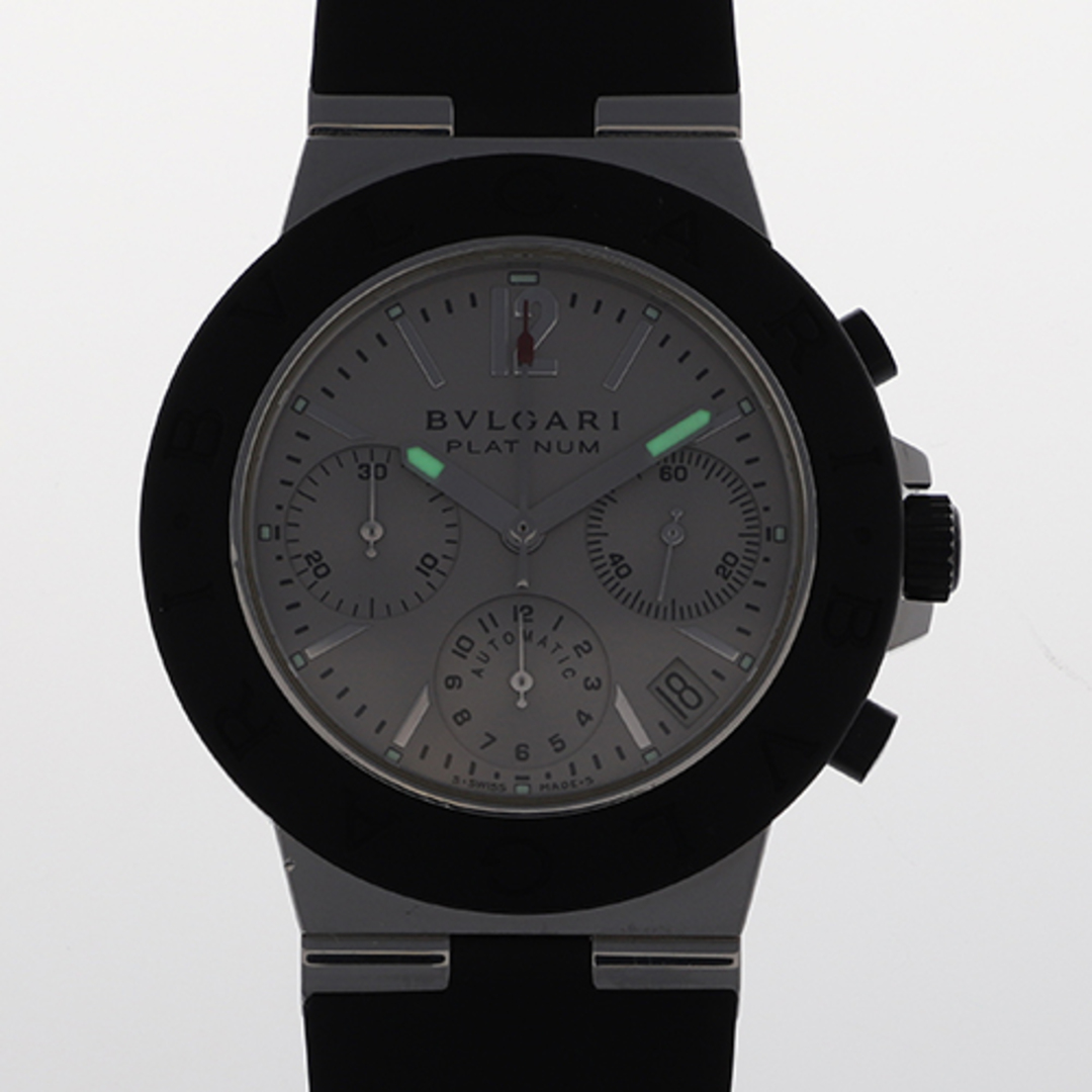 【116748】BVLGARI ブルガリ  AC38P ディアゴノ シルバーダイヤル Pt950/ラバー 自動巻き 純正ボックス 腕時計 時計 WATCH メンズ 男性 男 紳士