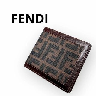 フェンディ(FENDI)の【特別価格】希少❤︎FENDIズッカ柄キャンバス×レザー二つ折り財布 ブラウン(折り財布)