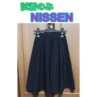 ニッセン(ニッセン)の試着のみ NISSEN, (ニッセン) ストライプ柄フレアースカート(色 濃紺)(ひざ丈スカート)