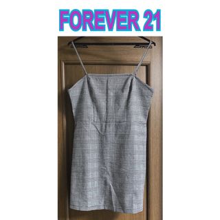 フォーエバートゥエンティーワン(FOREVER 21)のFOREVER21  チェック柄 吊り紐 ジャンパースカート (黒×グレー系)(ひざ丈ワンピース)