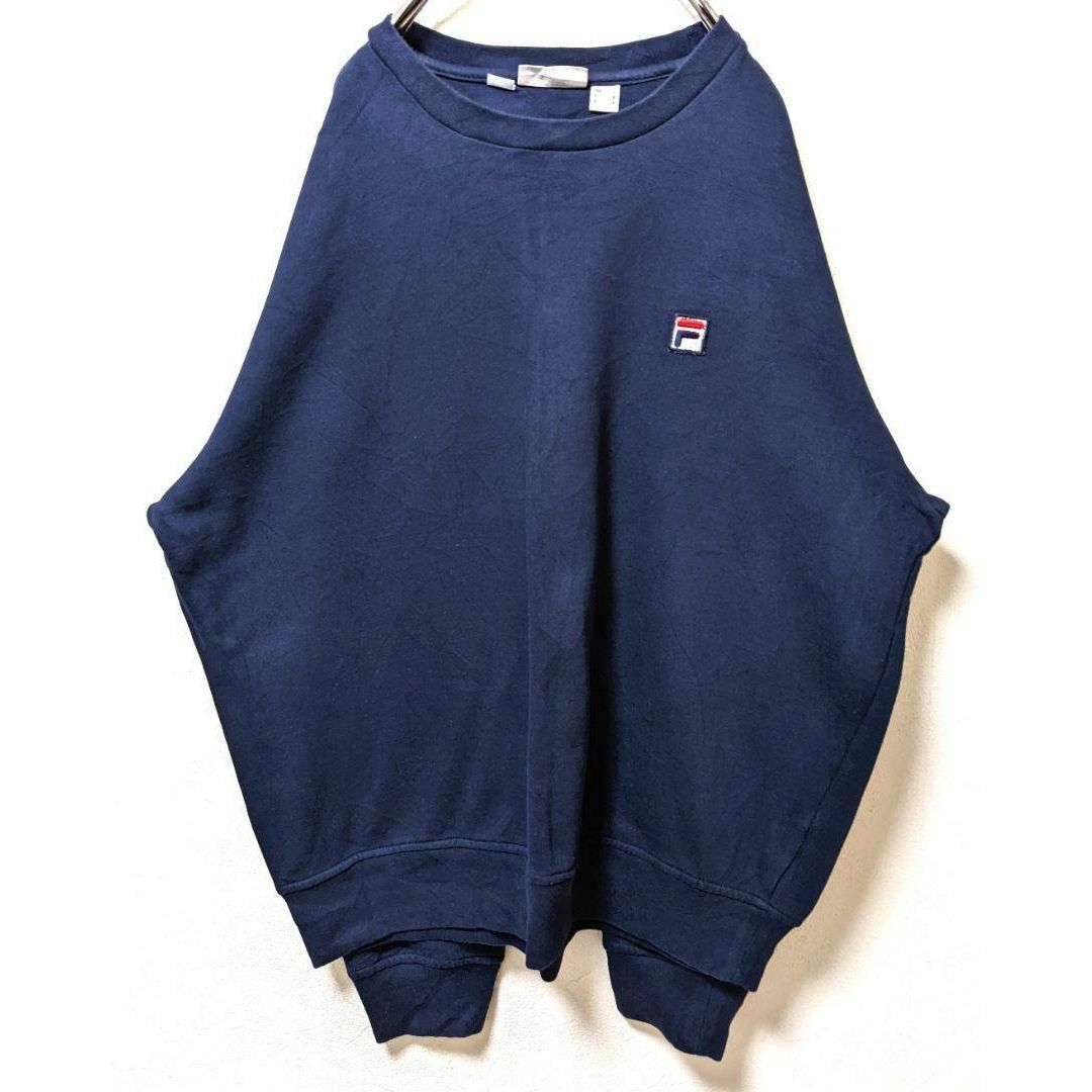 FILA - フィラ FILA ロゴ刺繍 スウェット ネイビー 紺色 L 海外古着の