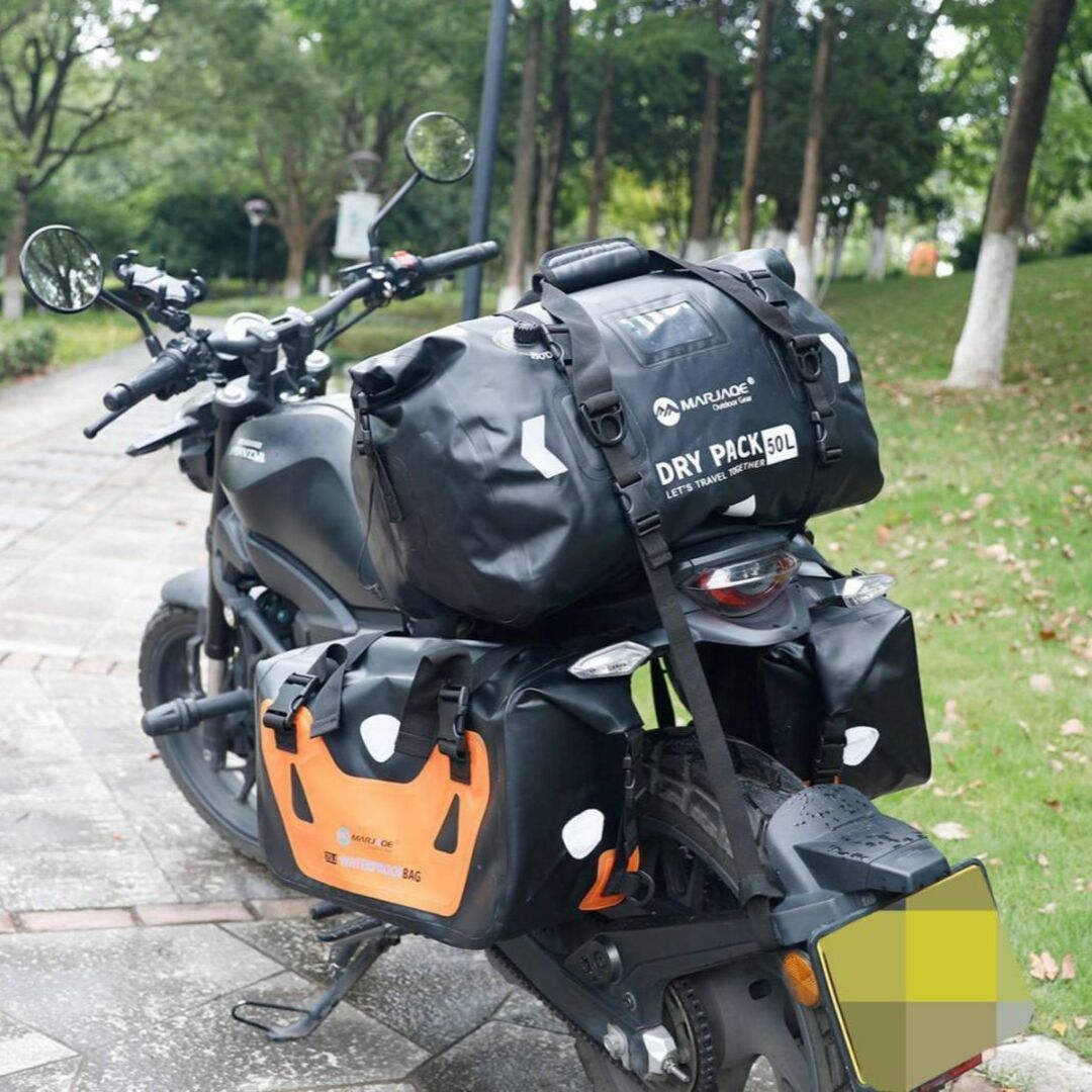 バイクシートバッグ ツーリング 防水 ツーリングシートバッグ ブラック 50L
