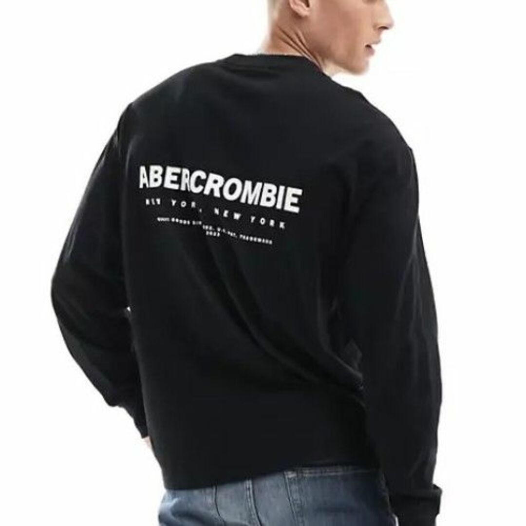 Abercrombie&Fitch(アバクロンビーアンドフィッチ)のアバクロ★メンズ★バックロゴのロングスリーブTOPSブラック★サイズXL メンズのトップス(Tシャツ/カットソー(七分/長袖))の商品写真