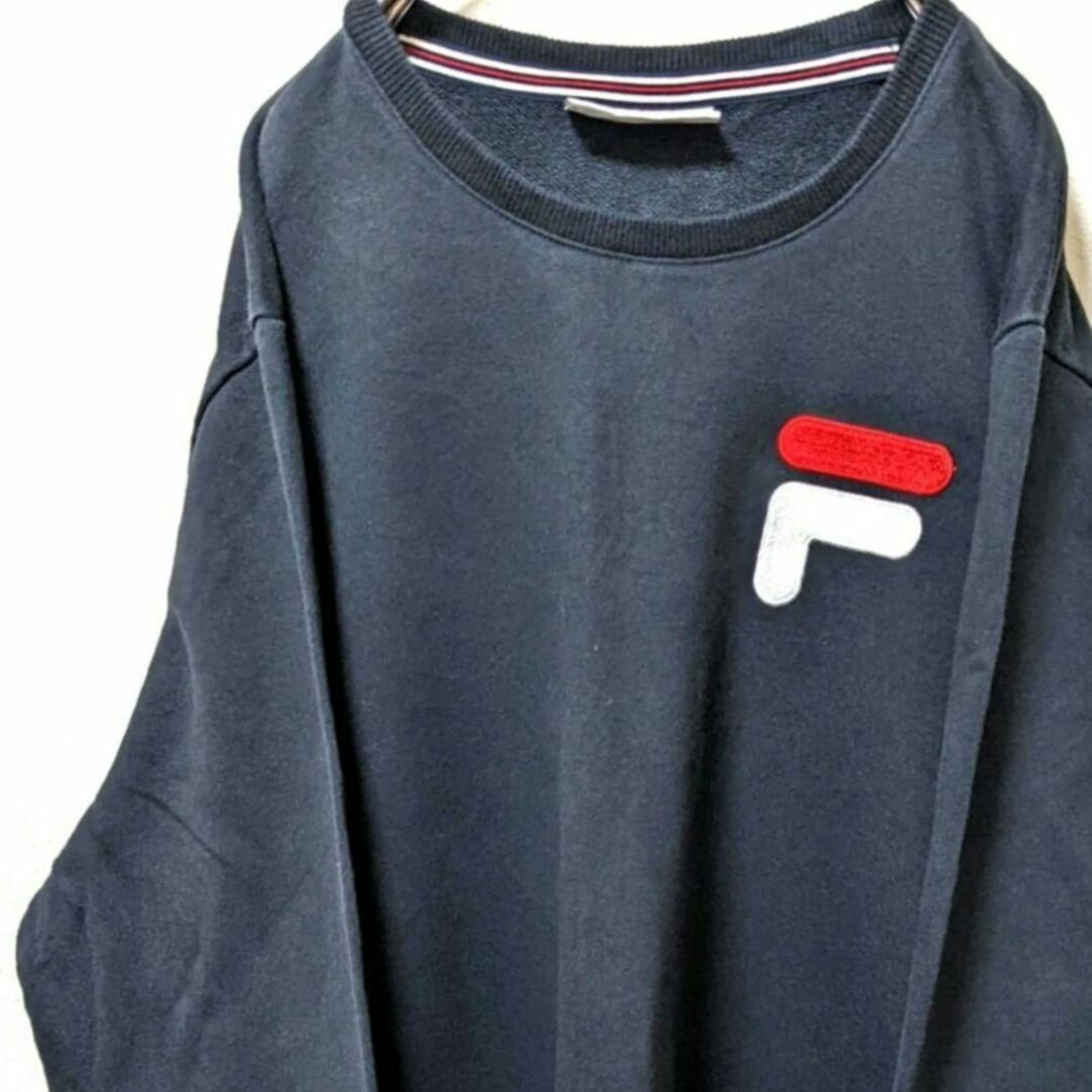 FILA - フィラ FILA ロゴ刺繍 スウェット ブラック 黒色 L 海外古着の