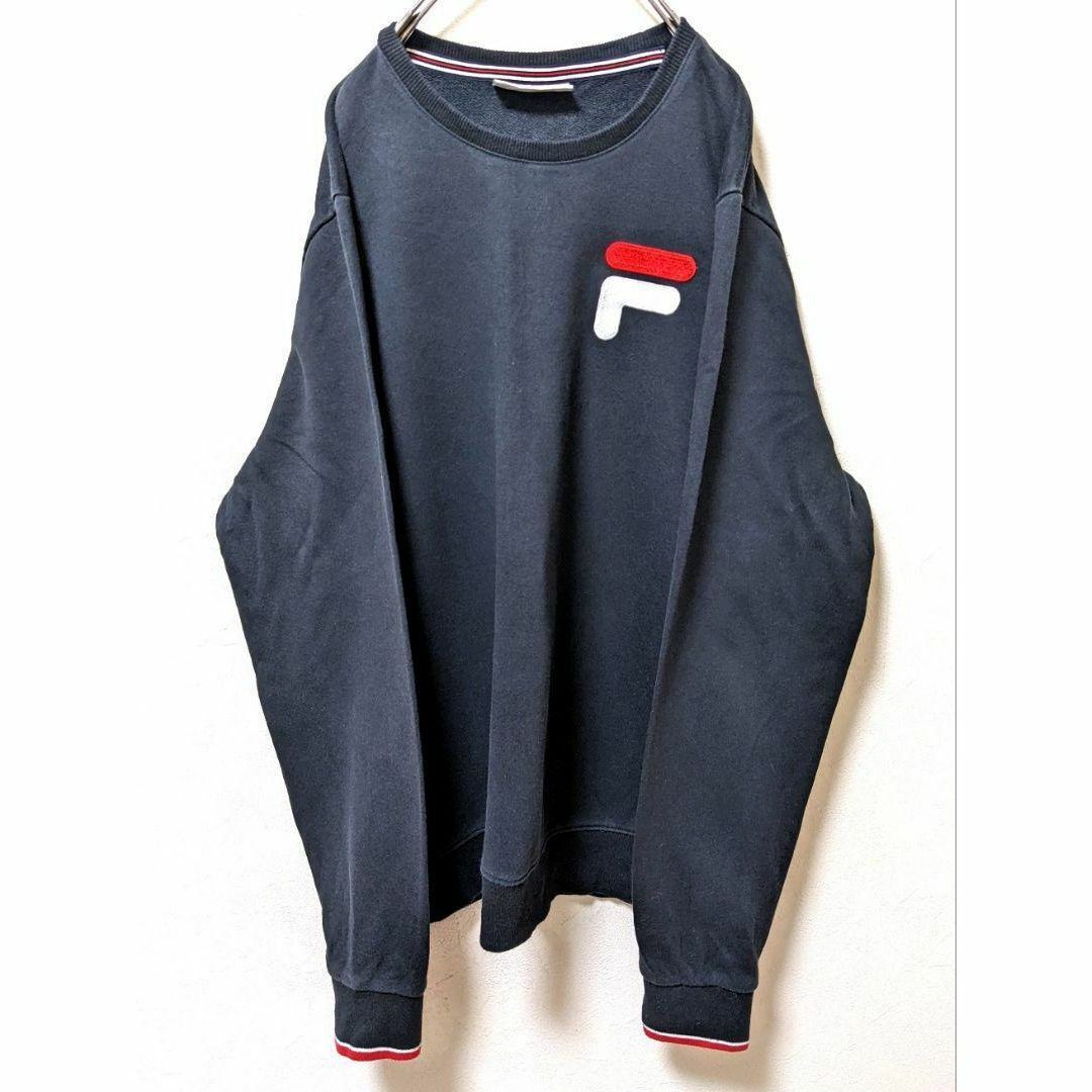 FILA - フィラ FILA ロゴ刺繍 スウェット ブラック 黒色 L 海外古着の
